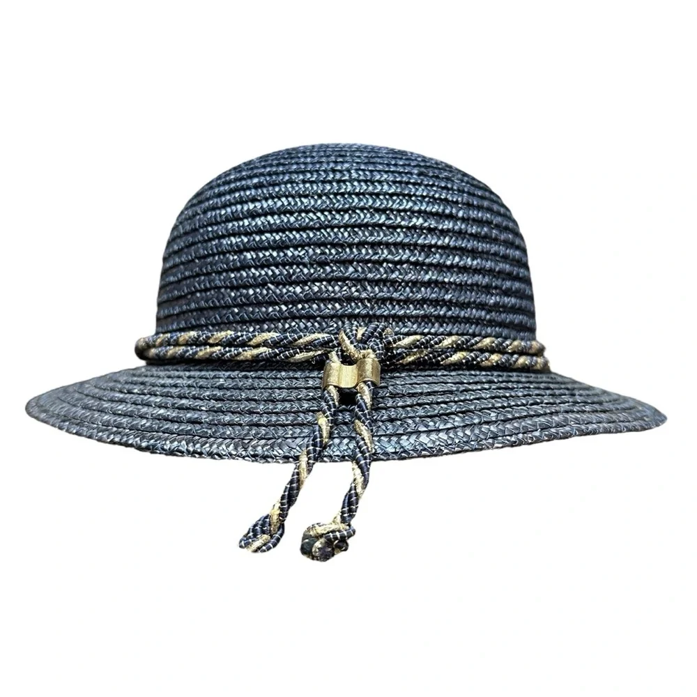 Made in Italy Blue / Gold Woven Straw Hat with Braided band